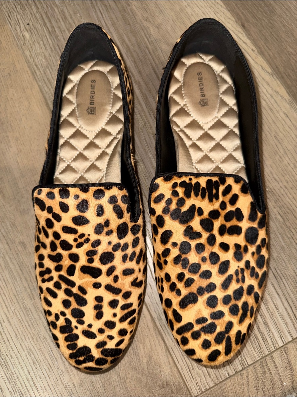 Birdies Leopard Print Slip-Ons in Tan and Black